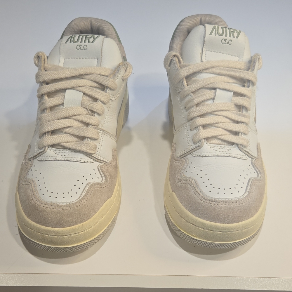Autry CLC Women's White Beige Green Leather Suede Low Top Sneakers Colorblock
